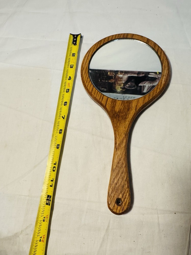 Vintage Handheld Wood Mirror Round