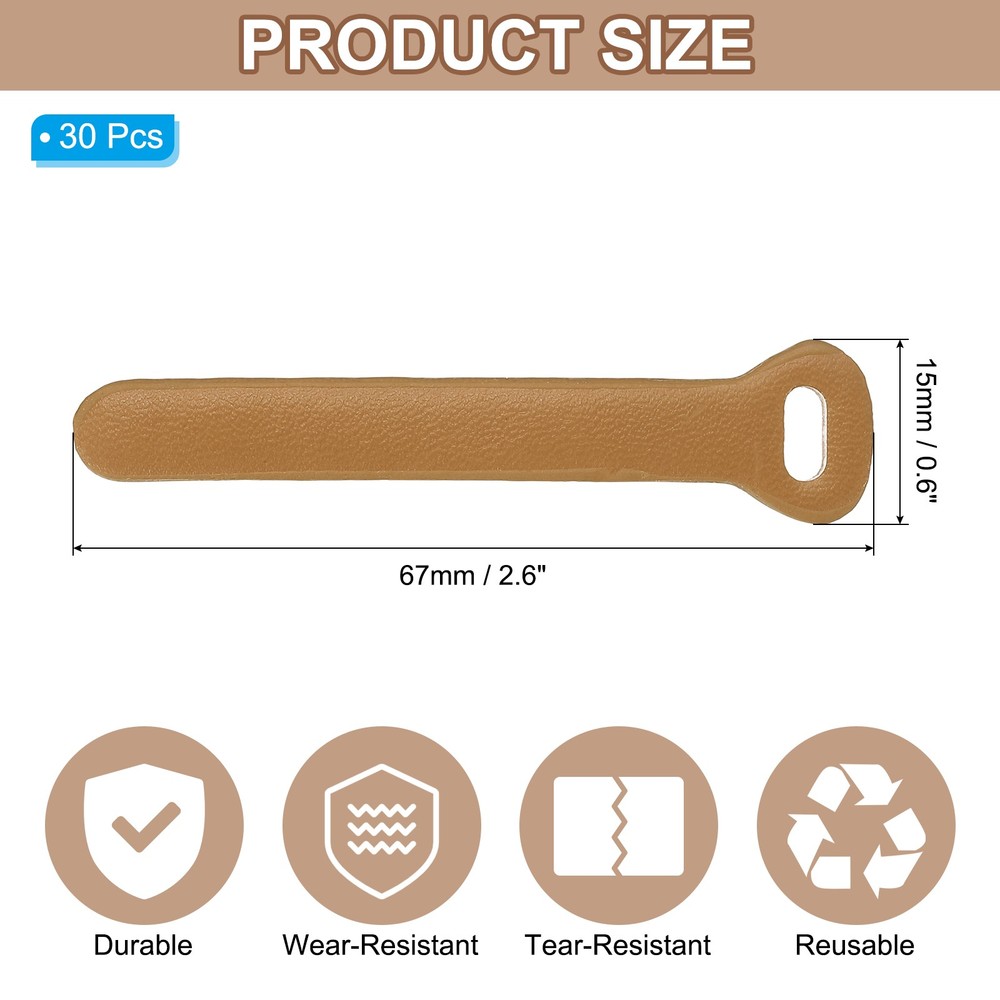 30 Pcs Leather Zipper Puller, 2.6" Zipper Sliders, Light Khaki