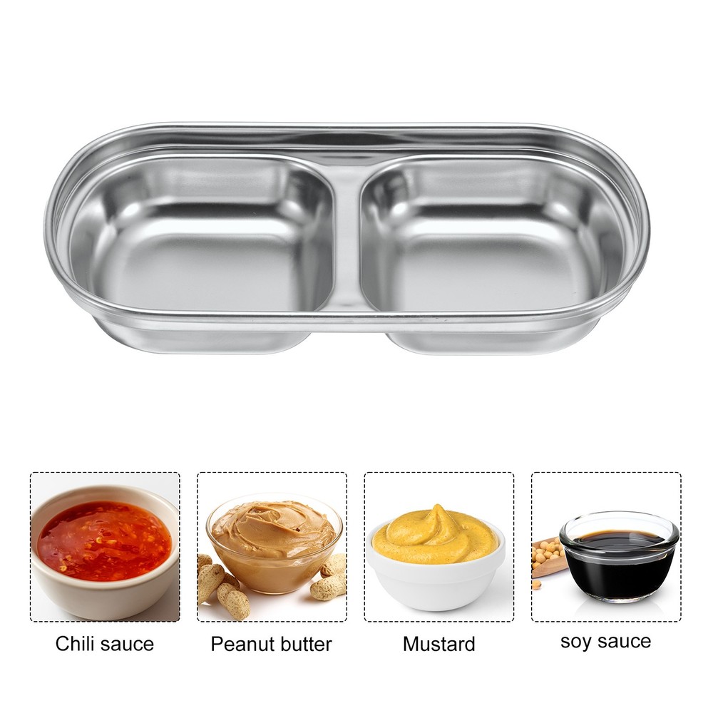 10pcs Metal Dish Dipping with 2 Rectangular Compartment Divided Silver