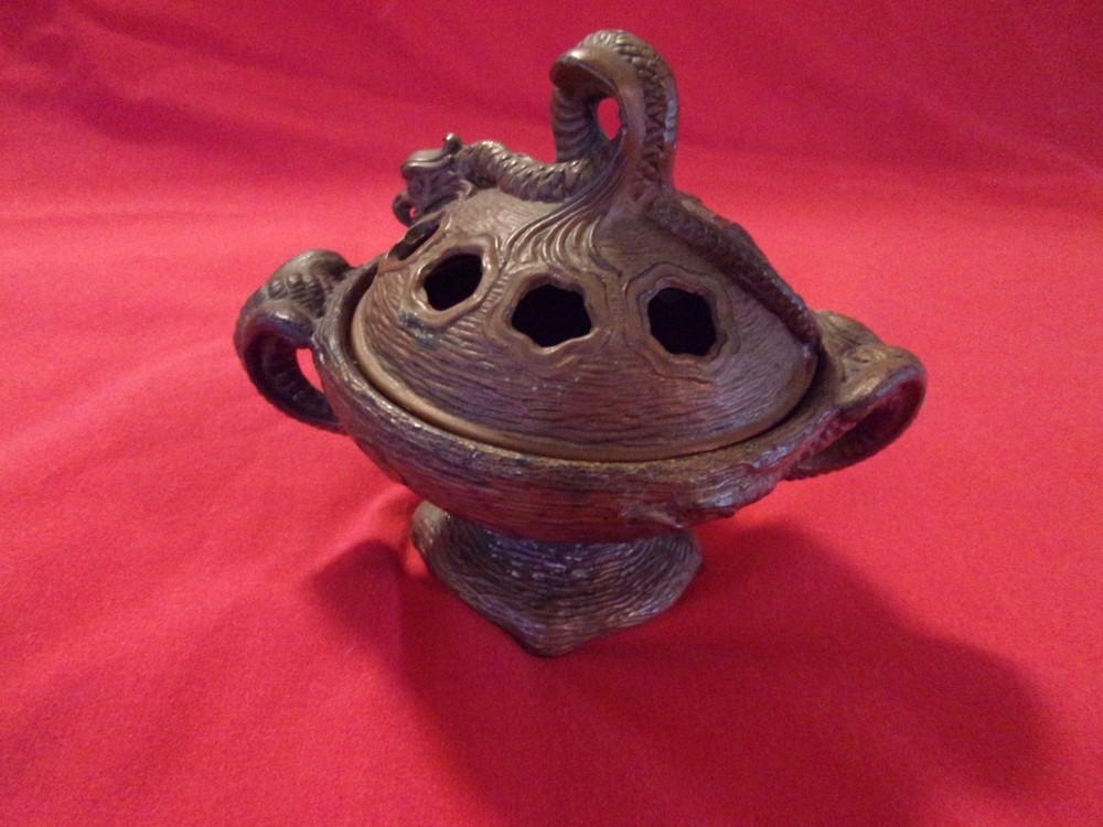VINTAGE BRONZE DRAGON INCENSE BURNER HOLDER