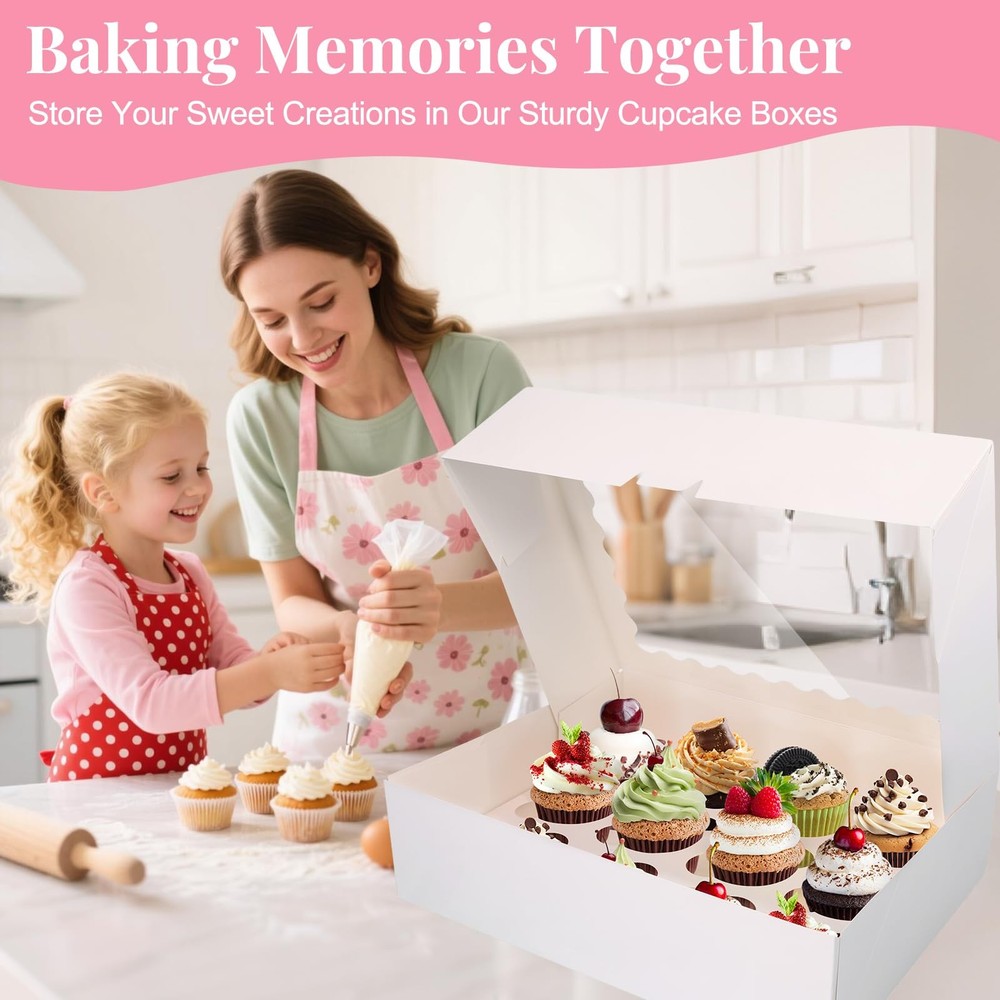 10 PCS Cupcake Boxes 12 Count Containers Window Inserts White Bakery Holder