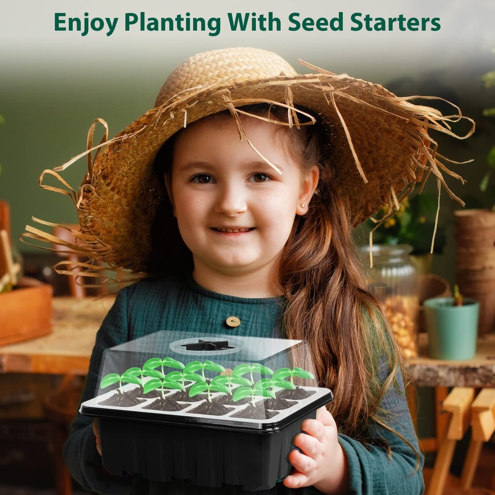 Sfee 5 Pack Seed Starter Tray Kit, 60 Cells Seedling 5 pack, Black