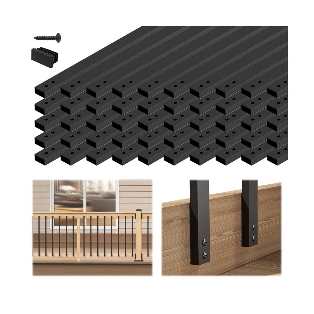 Muzata 50Pack 32'' Aluminum Deck Balusters Facemount Rectangular Railing Meta...