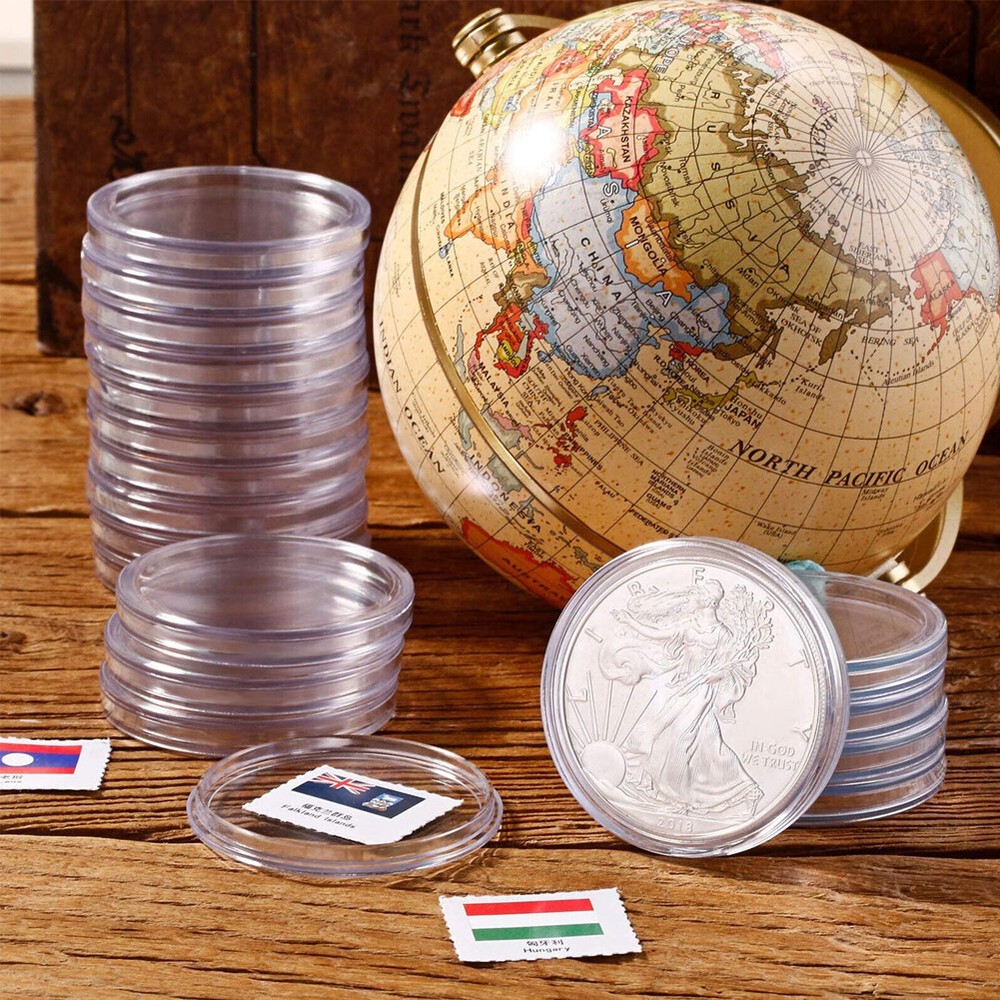 300PCS 19mm Coin Capsule Storage Holder Box Round container case Plastic Direct.