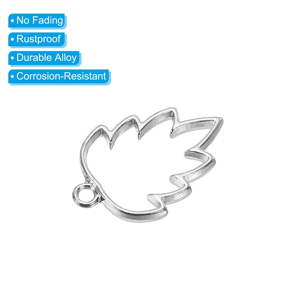 Alloy Open Rear Beast Pendants, 10pcs Maple Leaf Cable Size, Silver