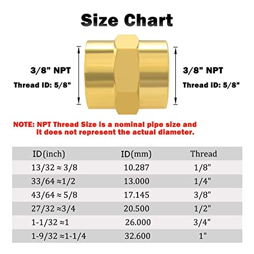 3/8" x Coupler Brass Female Hex Head Pipe Fitting Coupling, Pack 3/8" NPT 5PCS
