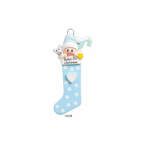 Baby Long Stocking Blue Personalized Christmas Tree Ornament