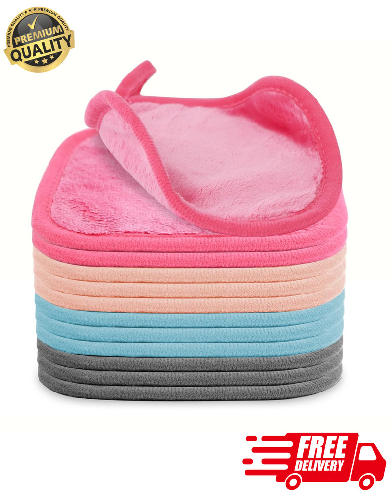 12 Pack Reusable Makeup Remover Cloths Microfiber Soft Face Towels Multicolor