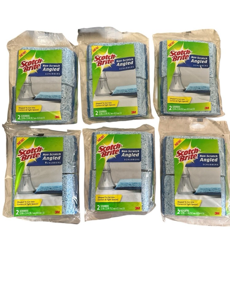 Scotch Brite 3M Non-Scratch Angled Scrubbers New 6 Pack