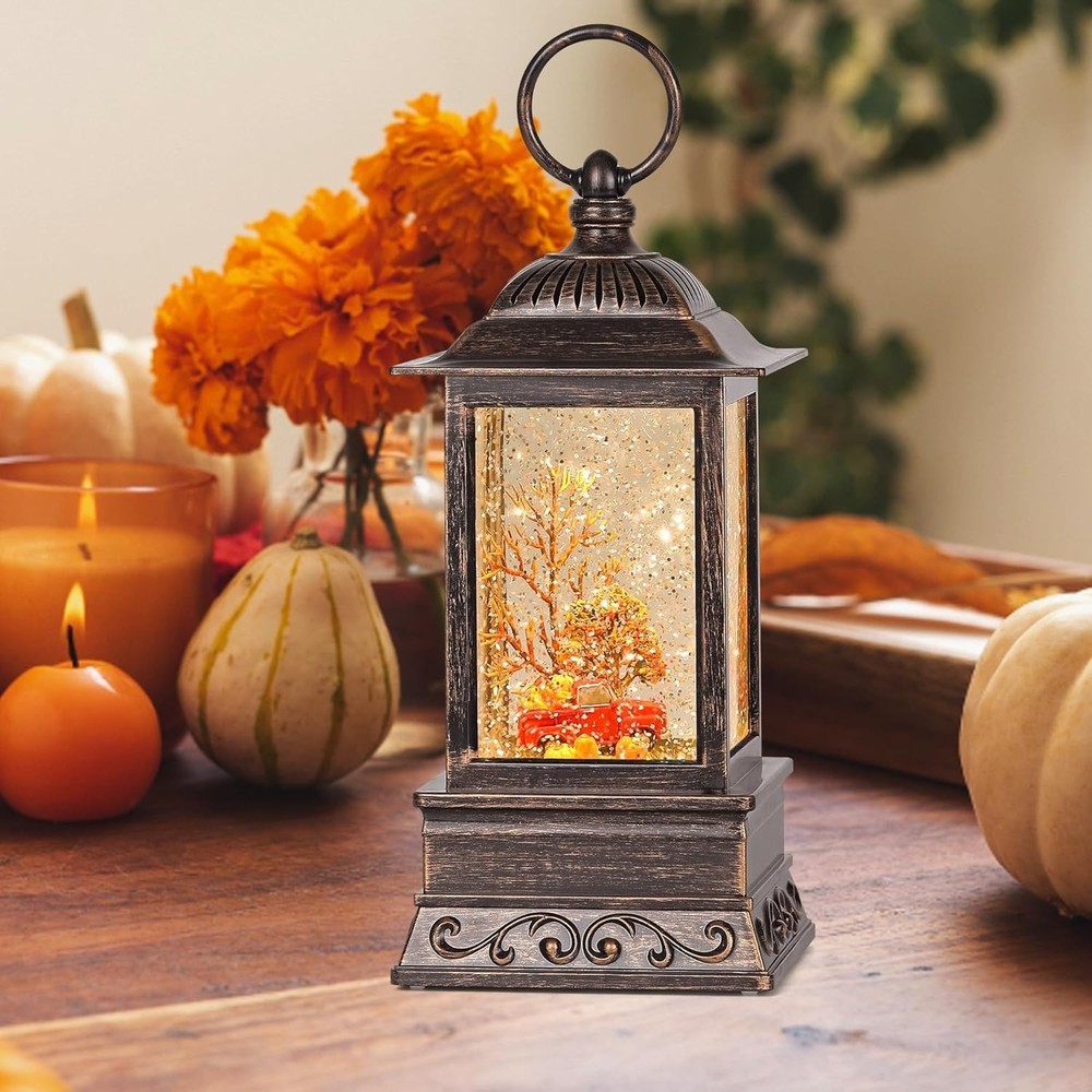 Lighted Fall Truck Snow Globe - Automatic Timer, Glitter Swirl, Decor