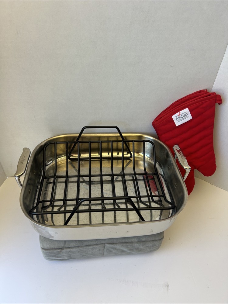 All-Clad 15" Petite Roti Pan Open Rectangular Roasting Pan w/ Roasting Rack READ