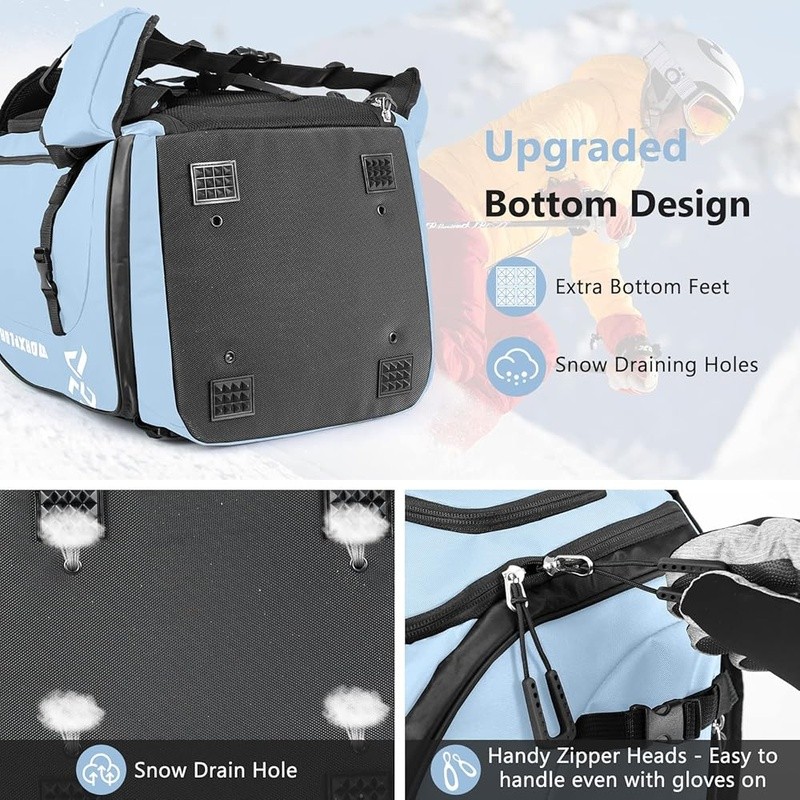 Ski Boot Bag Waterproof Durable Backpack W/ Drain Holes & Extra Pockets New