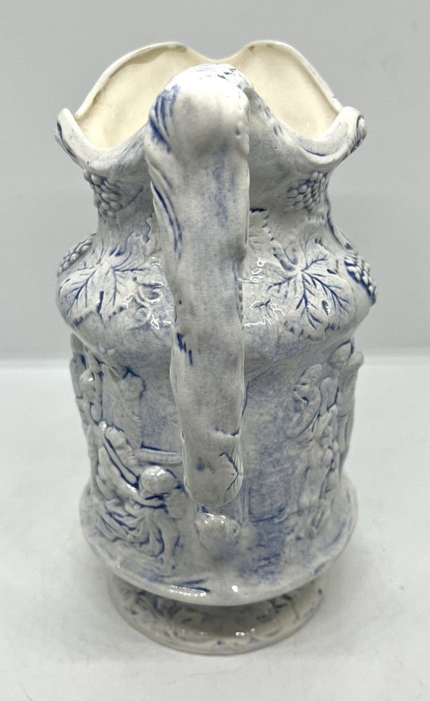 Cherub Grapes Relief Pitcher Blue On White Signed
