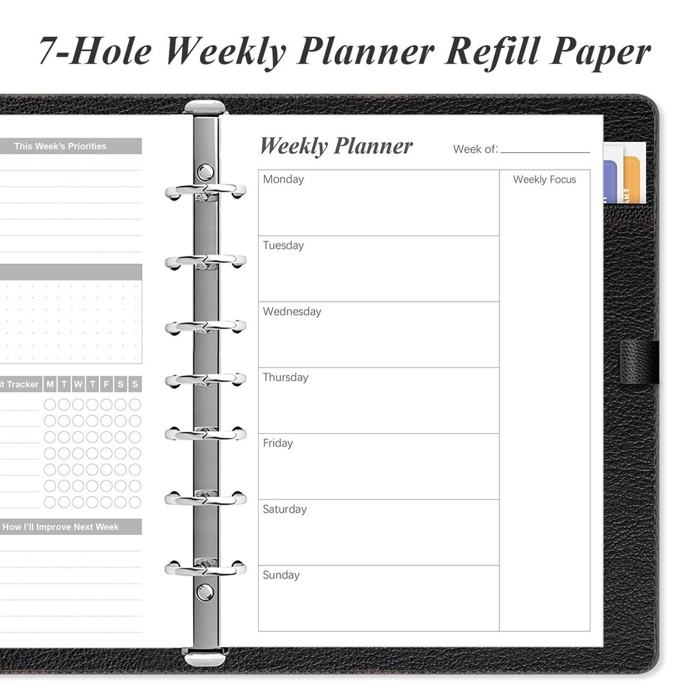 Weekly Planner Refills for 3 or 7 Ring Mini Binders - 53 1-Pack, Black
