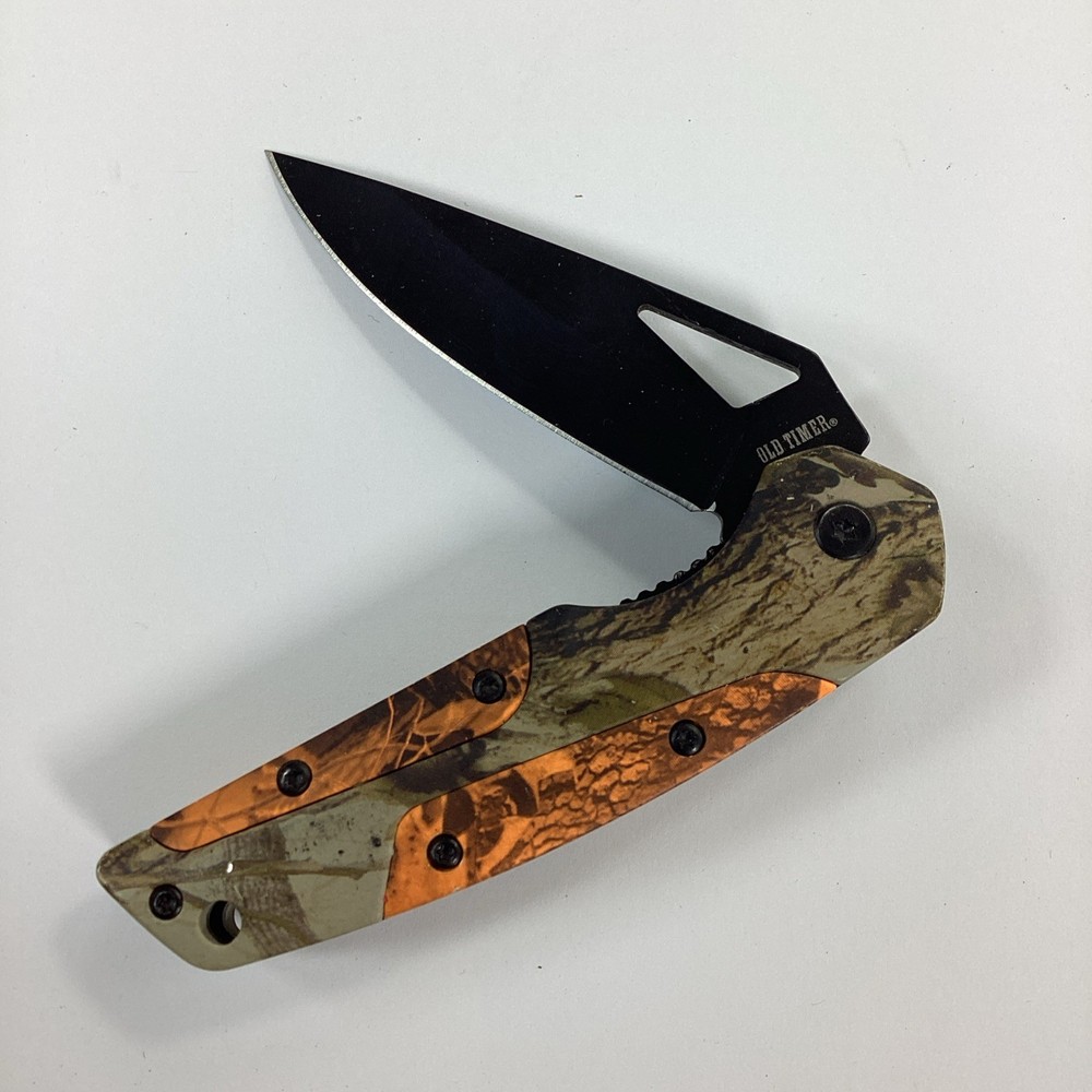 Old Timer Folding Pocket Knife Orange Treebark Camo