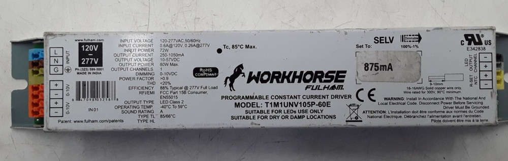 Fulham | Model: T1M1UNV105P-60/WorkHorseLED Programmable Constant Current Driver
