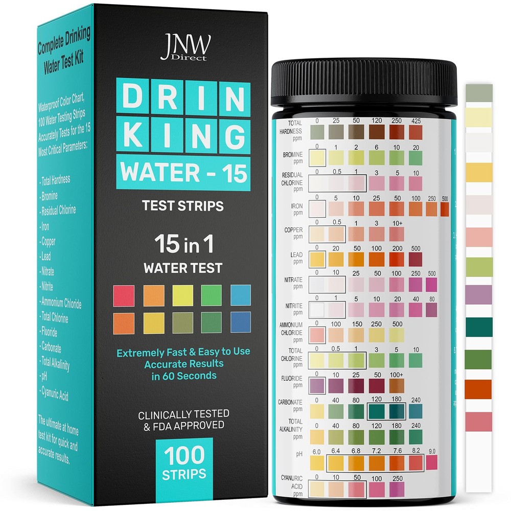 15-in-1 Drinking Water Test Kit - 100 Strips - Quick & Easy Water Testing Strips