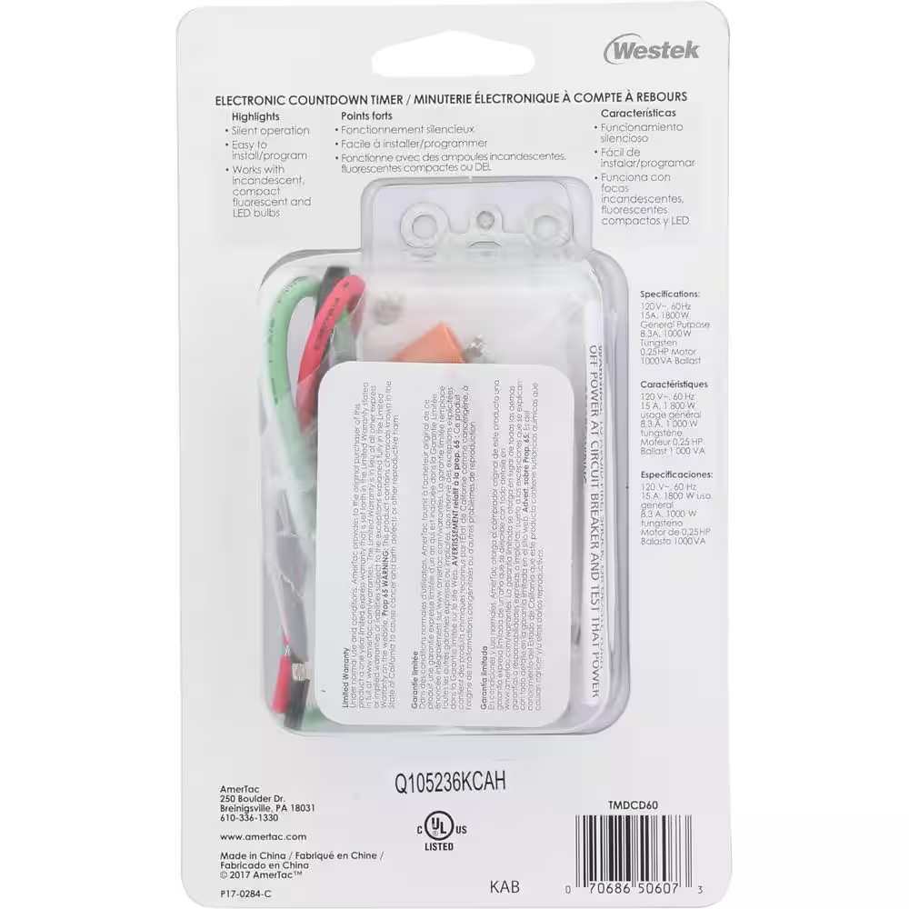 Electric 60 Min In-Wall Countdown Timer - White