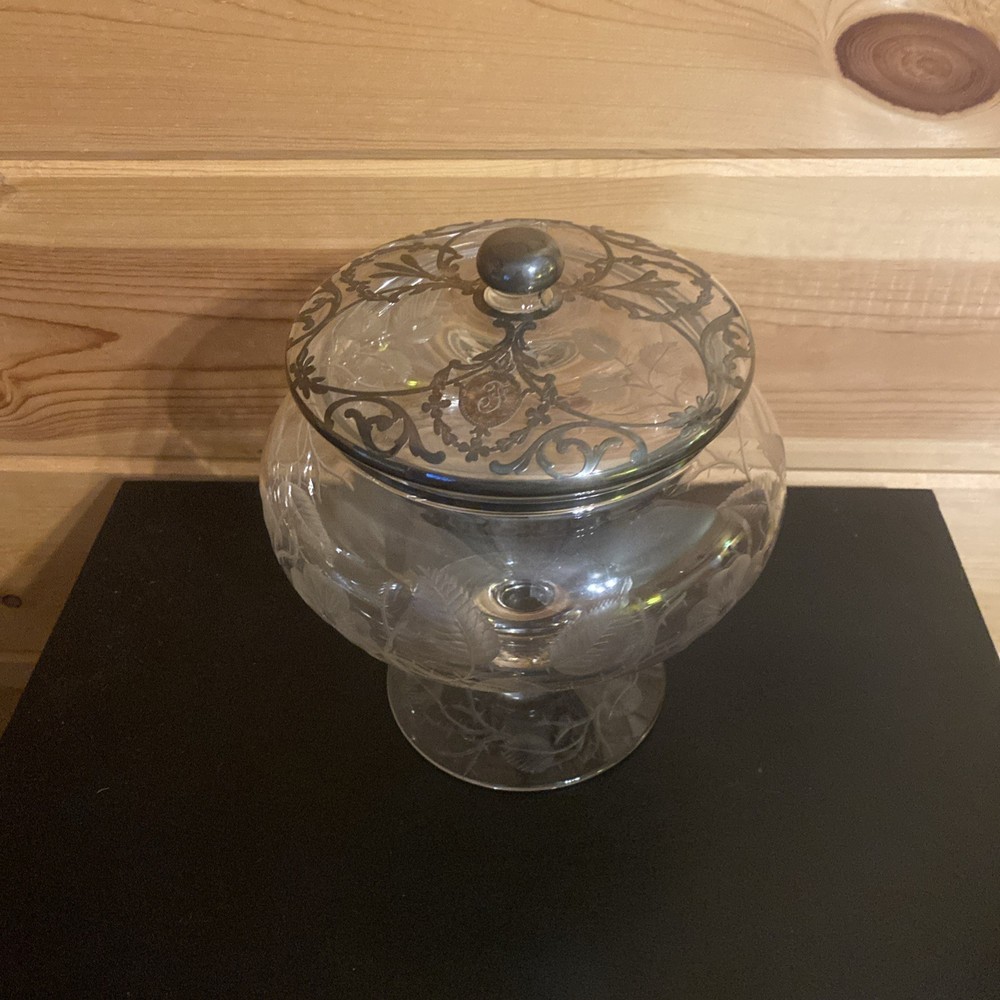 Etched Glass Compote With Silver Overlay Beautiful!