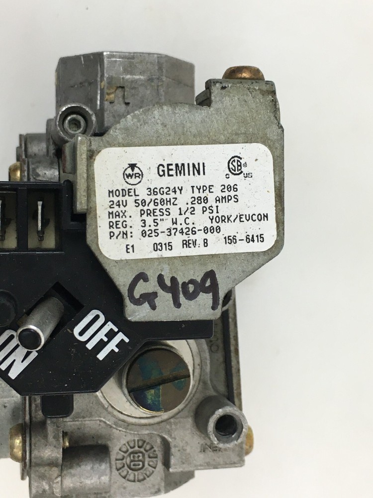 Gemini Gas Valve 36G24Y Type 206 York / Evcon 025-37426-000 used #G409