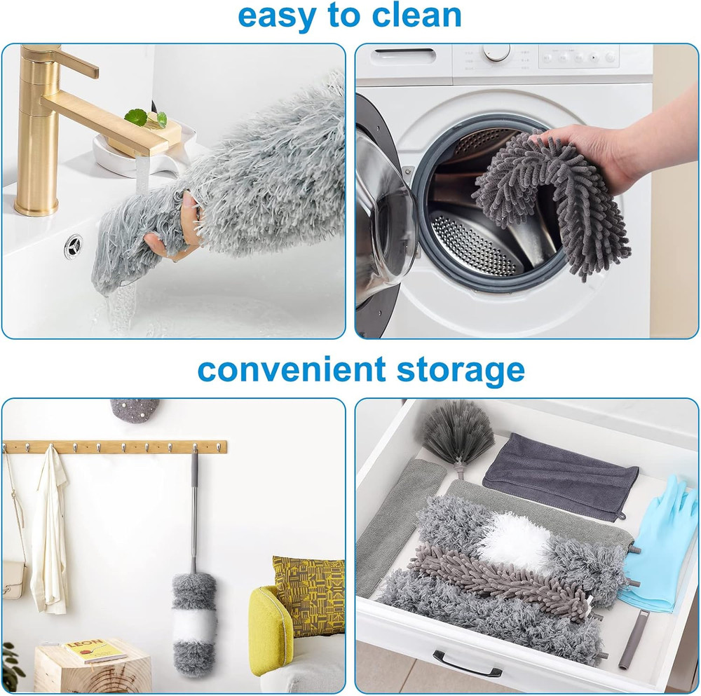 Microfiber Extendable Feather Duster (11pcs) with 100" Extension Pole, Washab...