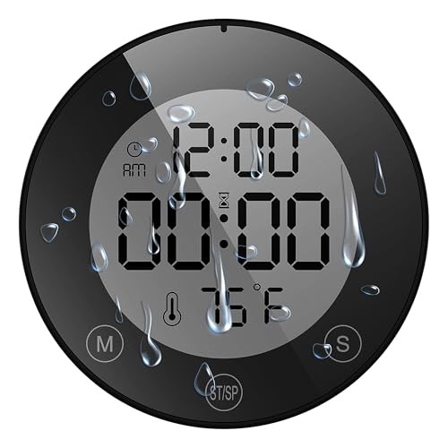 Shower Timer Clock Waterproof Bathroom Timer – Digital Wall Clock with Black