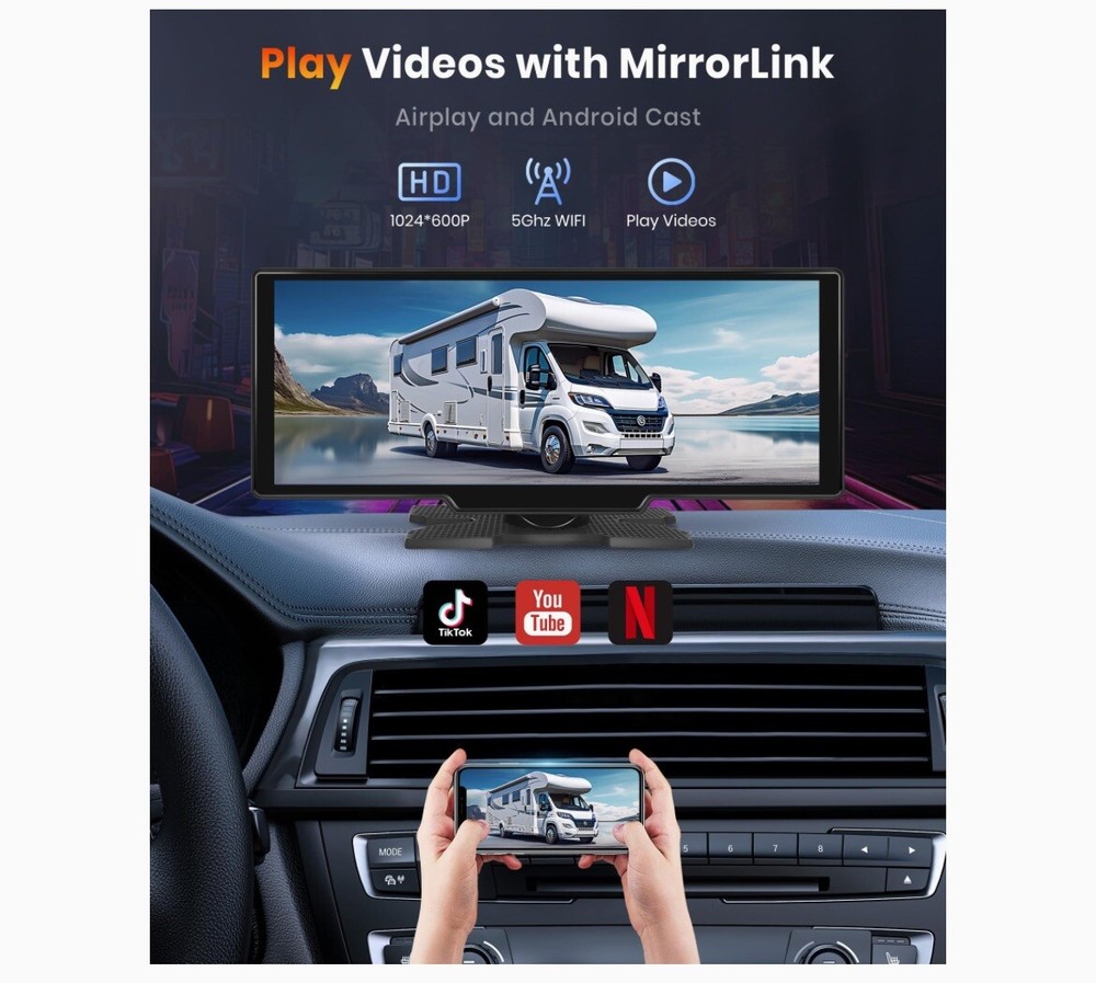 PODOFO 10.26" Multimedia Smart Screen Player Wireless Carplay Android Navigation