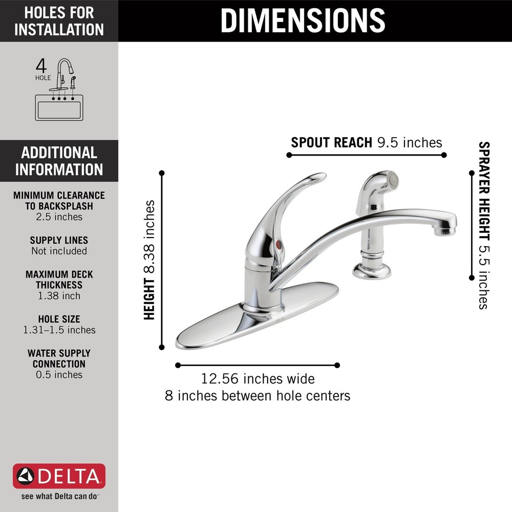 Delta Foundations Single-Handle Kitchen Faucet W/ Spray Chrome