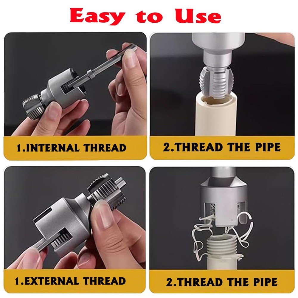 3PCS PVC Pipe Threader Kit 1/2 3/4 1 Inch NPT Drill Compatible Threading Tool