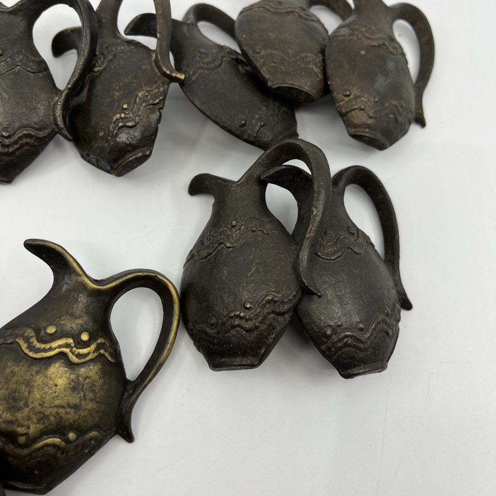 Vtg Solid Brass Distressed Pitcher Ewer Drawer Knobs Pulls Set Of 14 Read 2"