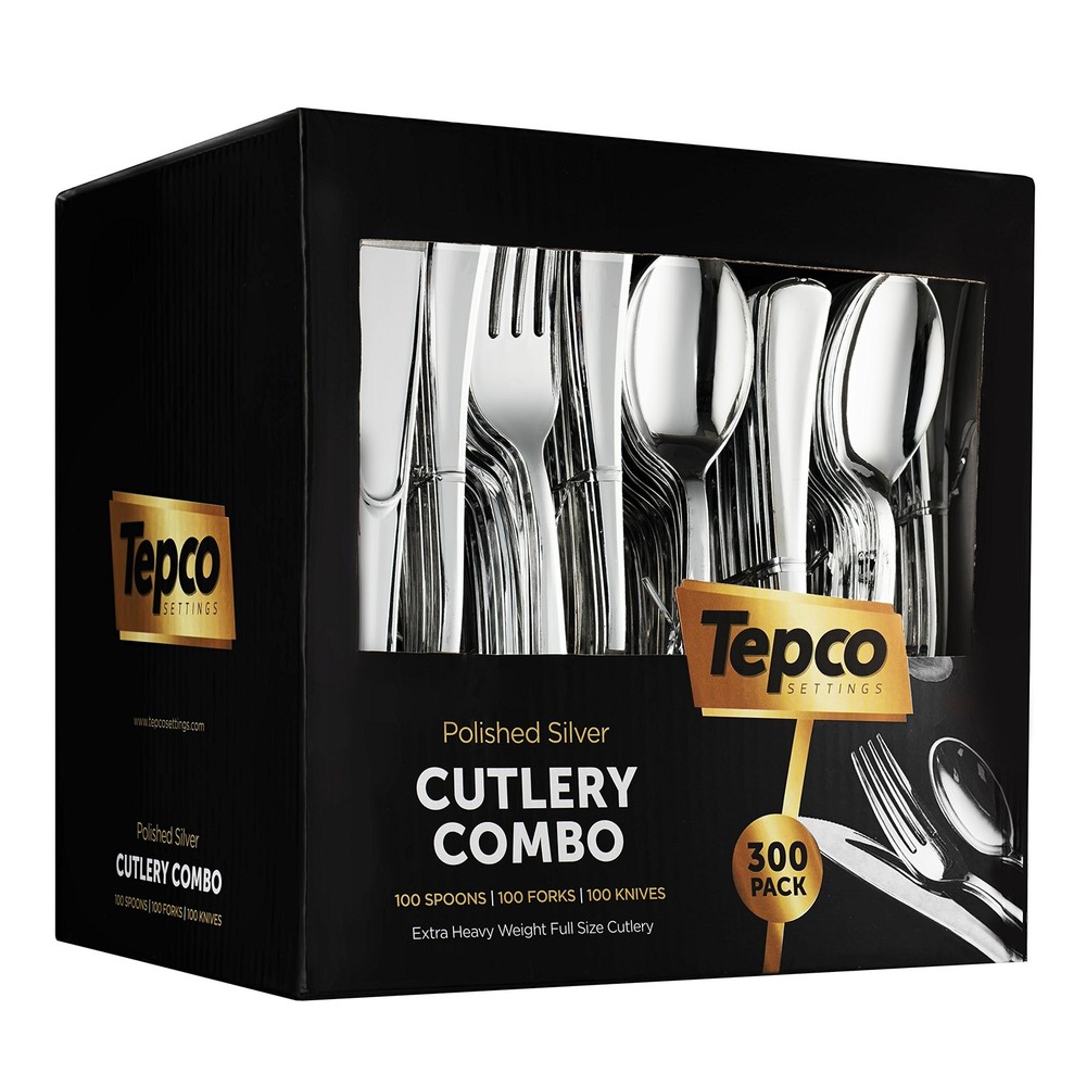 300 Plastic Silverware Set - Silver Cutlery Set - Disposable Flatware Set - 1...