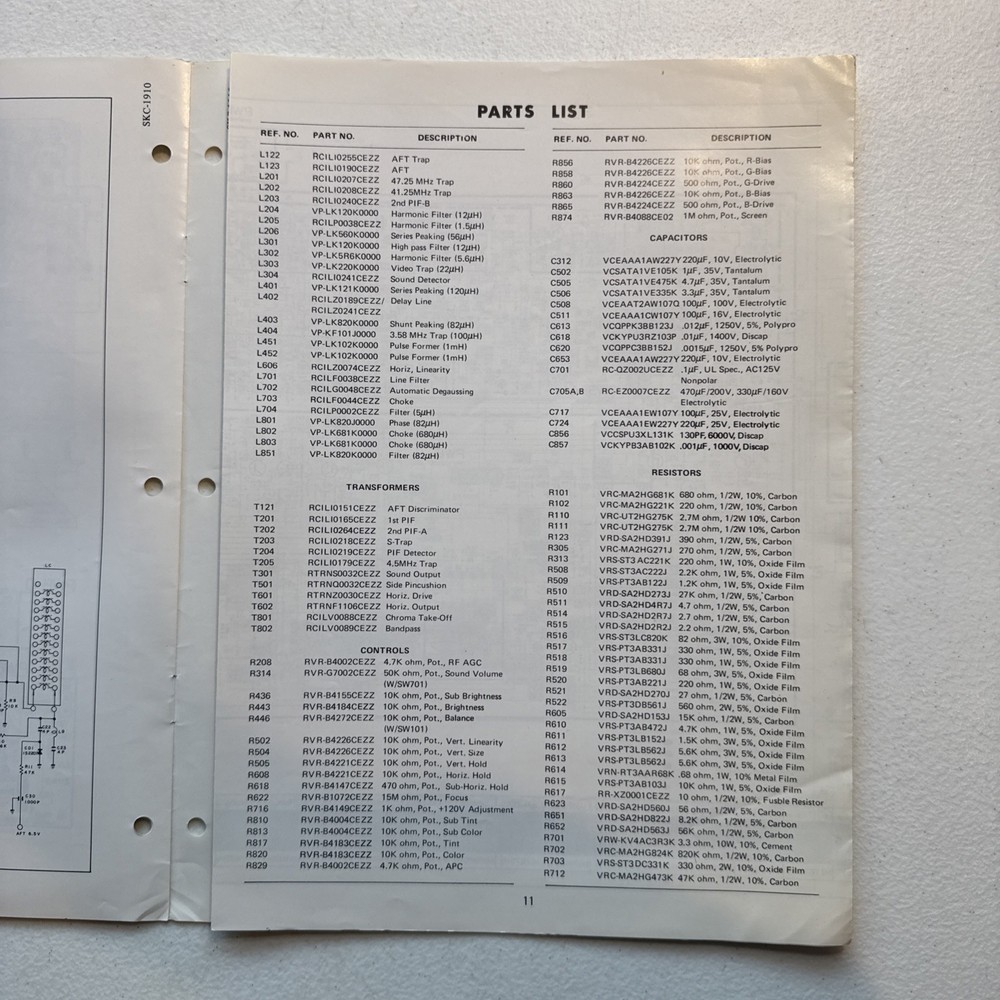 Sharp Color Television Model SKC-1910 Service Information