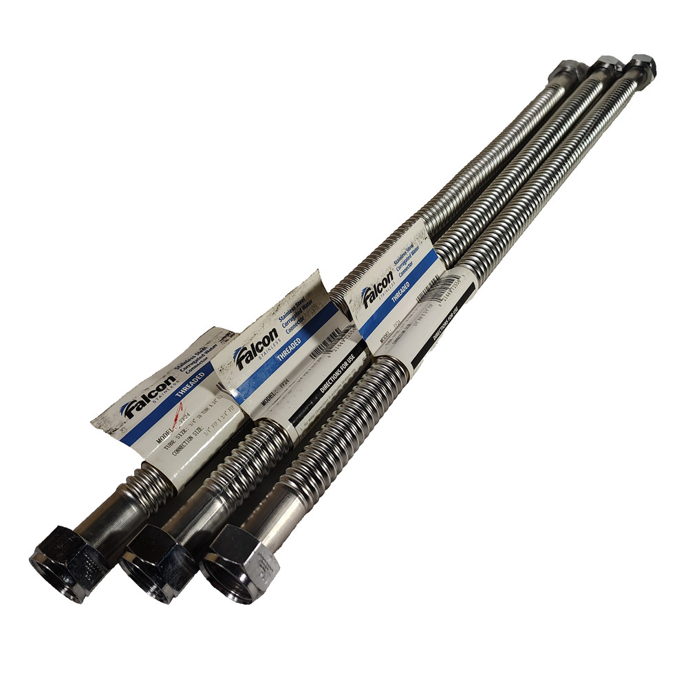 Falcon Stainless Steel Corrugated Water Connector FF24 3/4" x 24" (3PACK!)