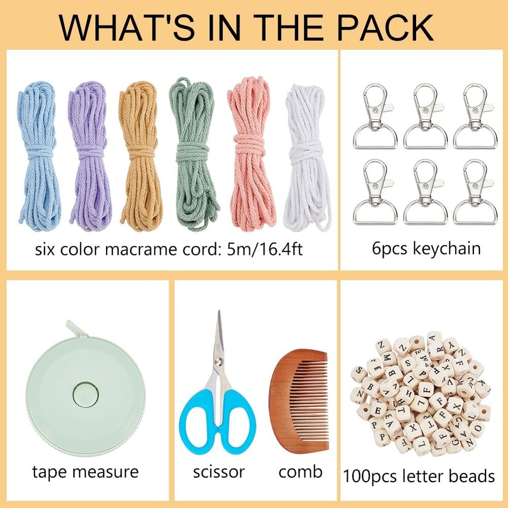 DIY Macrame Cletter Keychains 6 Set Handmade Macrame Keychains for Beginners ...