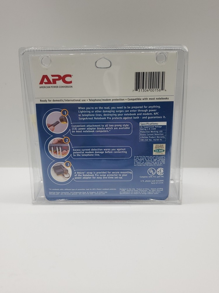 APC Notebook Laptop Power Surge Protector Pnote Pro Mobile In-line 2 Prong