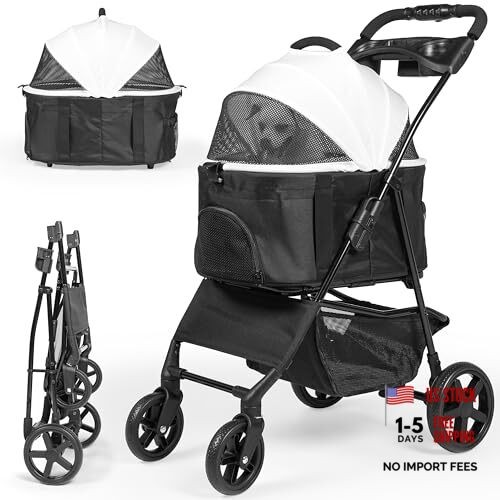 3-in-1 Folding Pet Stroller with Detachable Carrier – Lightweight Foldable