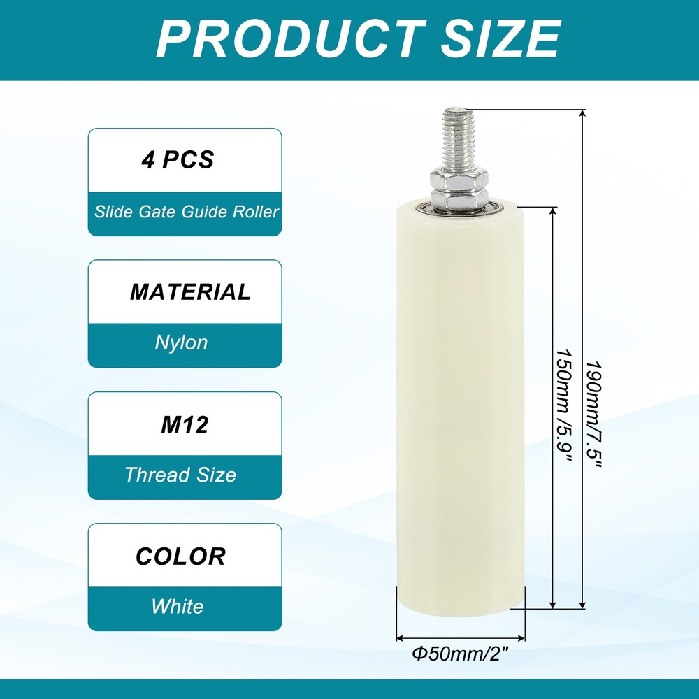 2Set Slide Gate Guide Roller 5.9" Adjustable Nylon Rollers, White