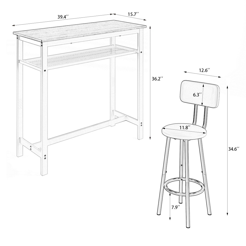 Dining Table Set W 2 Stools 3 Piece Counter Small Apartment Breakfast Table