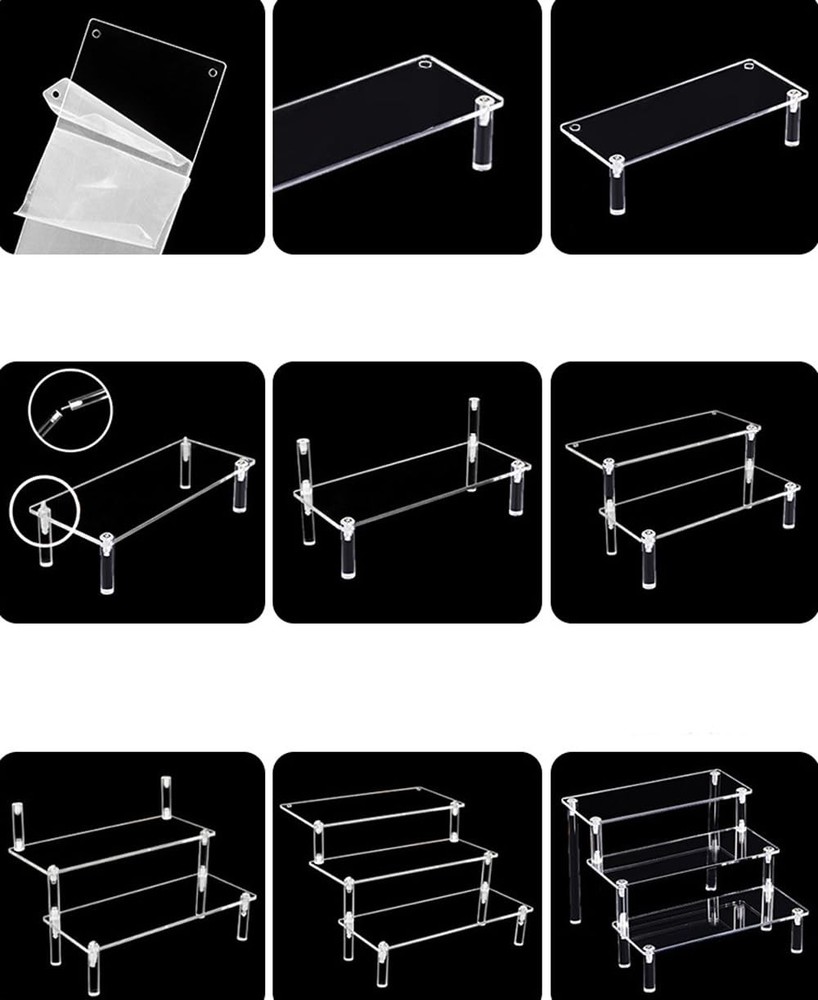 losensild Acrylic Riser,Clear Display Risers 3 Tier ,Large Shelf Clear