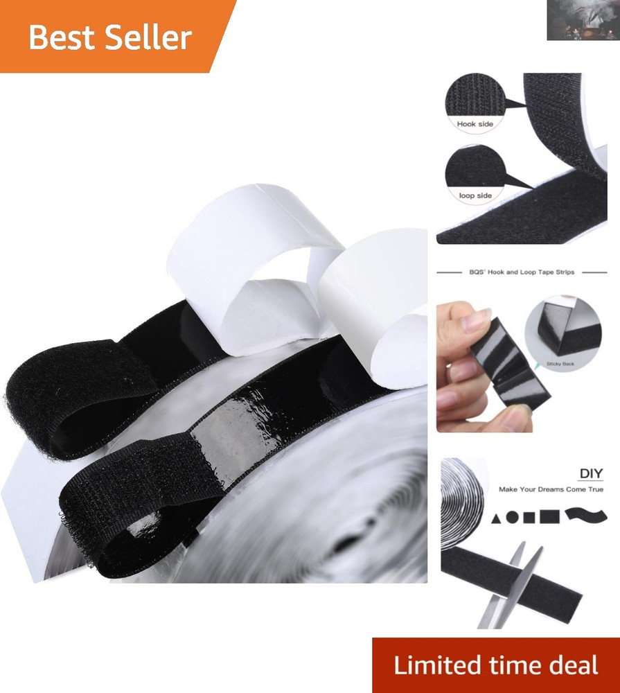 16ft Black Hook and Loop Tape - Strong Adhesive, No Residue, Multi-Surface Use