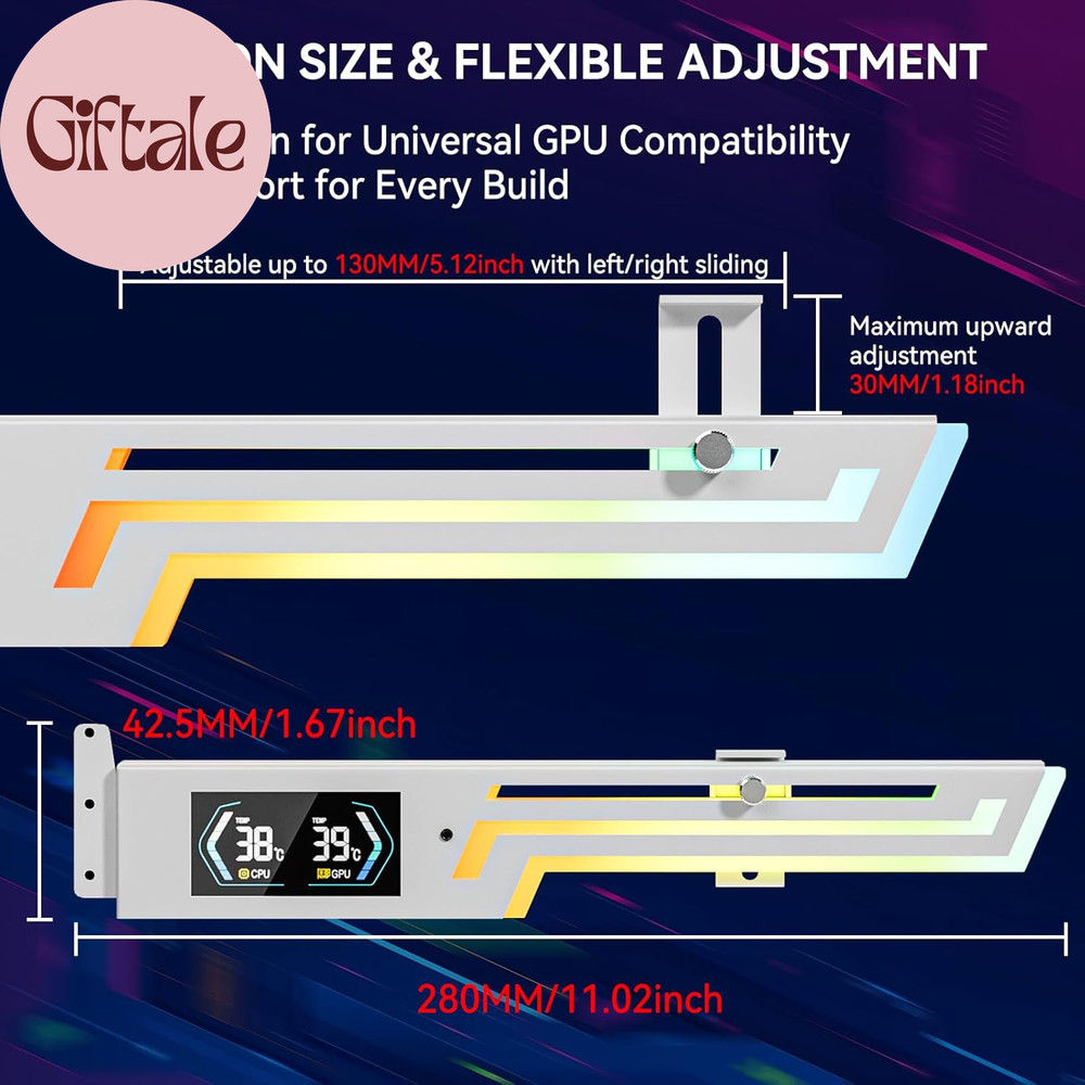 ARGB GPU Support Bracket with Temp Display Adjustable Anti Sag Stand