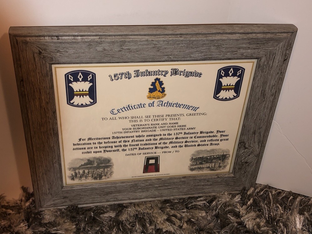157TH INFANTRY BRIGADE - COA / (COMMEMORATIVE CERTIFICATE)