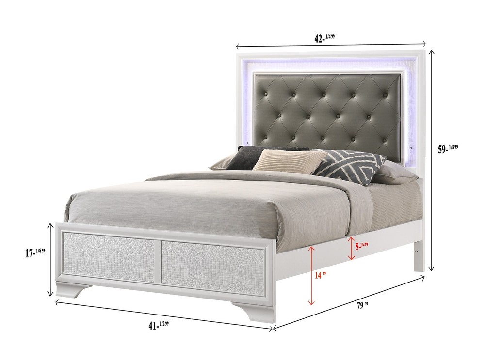 Modern 3pc White Finish LED Backlit Headboard Panel Twin Bed 2x Nightstand set