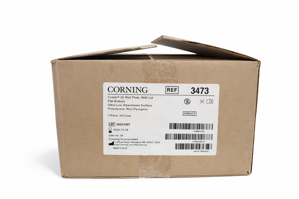 Corning Costar 3473 24 Well Plate Flat Bottom Ultra Low Attachment w/ Lid -case
