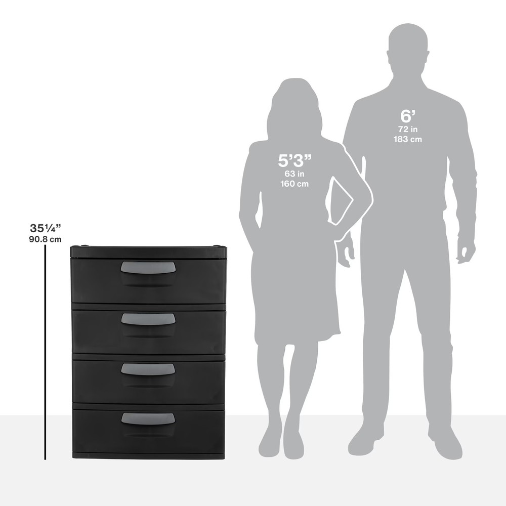Sterilite 4 Drawer Unit, Durable Plastic Storage Solution for Garages