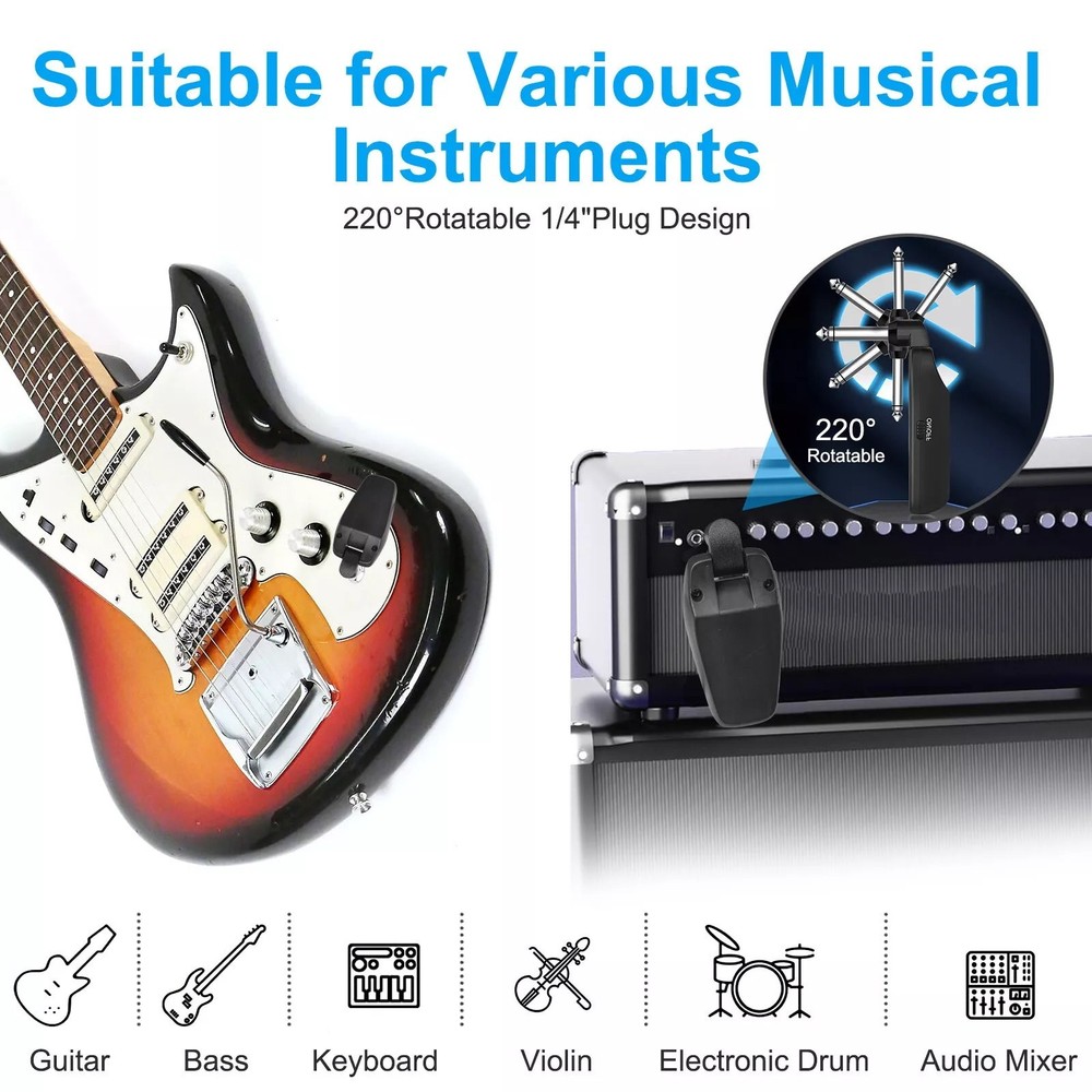 Black UHF Wireless Guitar System Rechargeable Transmitter Receiver Accessories