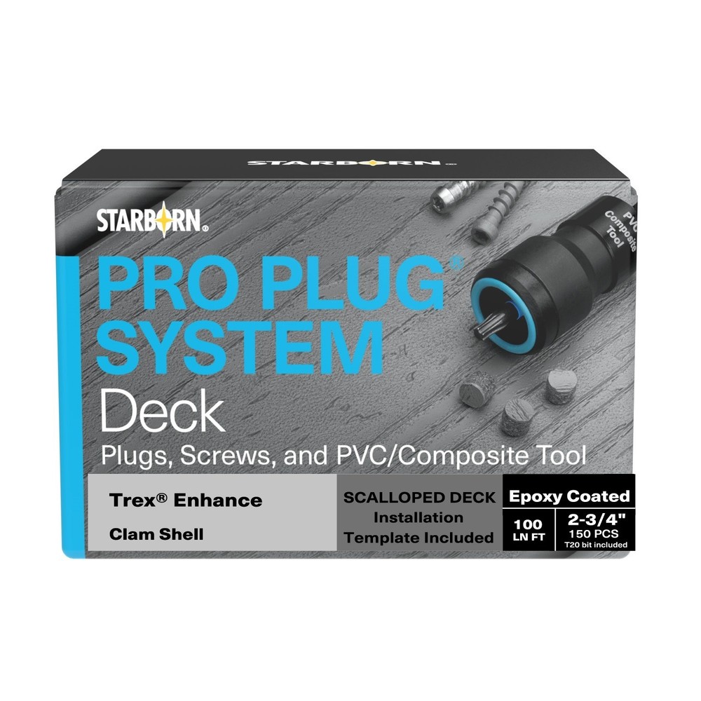 Pro Plug System for Trex Clam Shell, 100 Lin Ft Kit with Plugs, Screws, and Tool