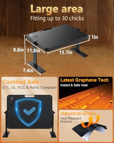 Chick Brooder Heating Plate with 86–194℉ Adjustable Temp, 12H Timer, Black