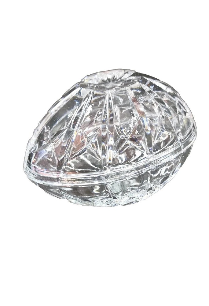 Crystal Egg Candy Dish Trinket Heavy Weight Covered 2 Pc Gift Decor