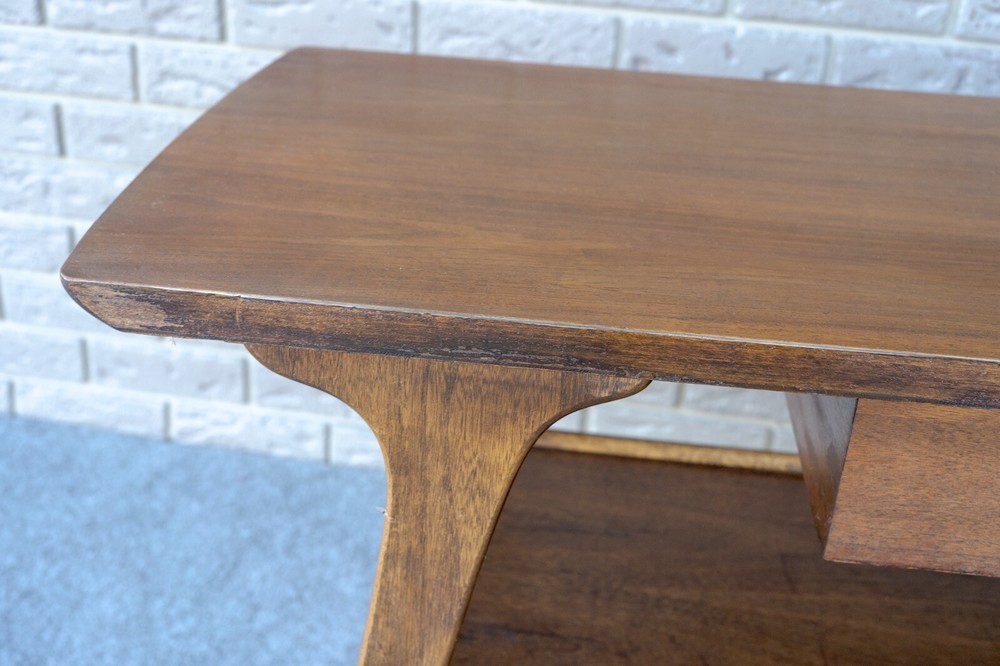 Mid Century Danish Modern Pearsall Style Walnut & Ash Two Tier Console Table